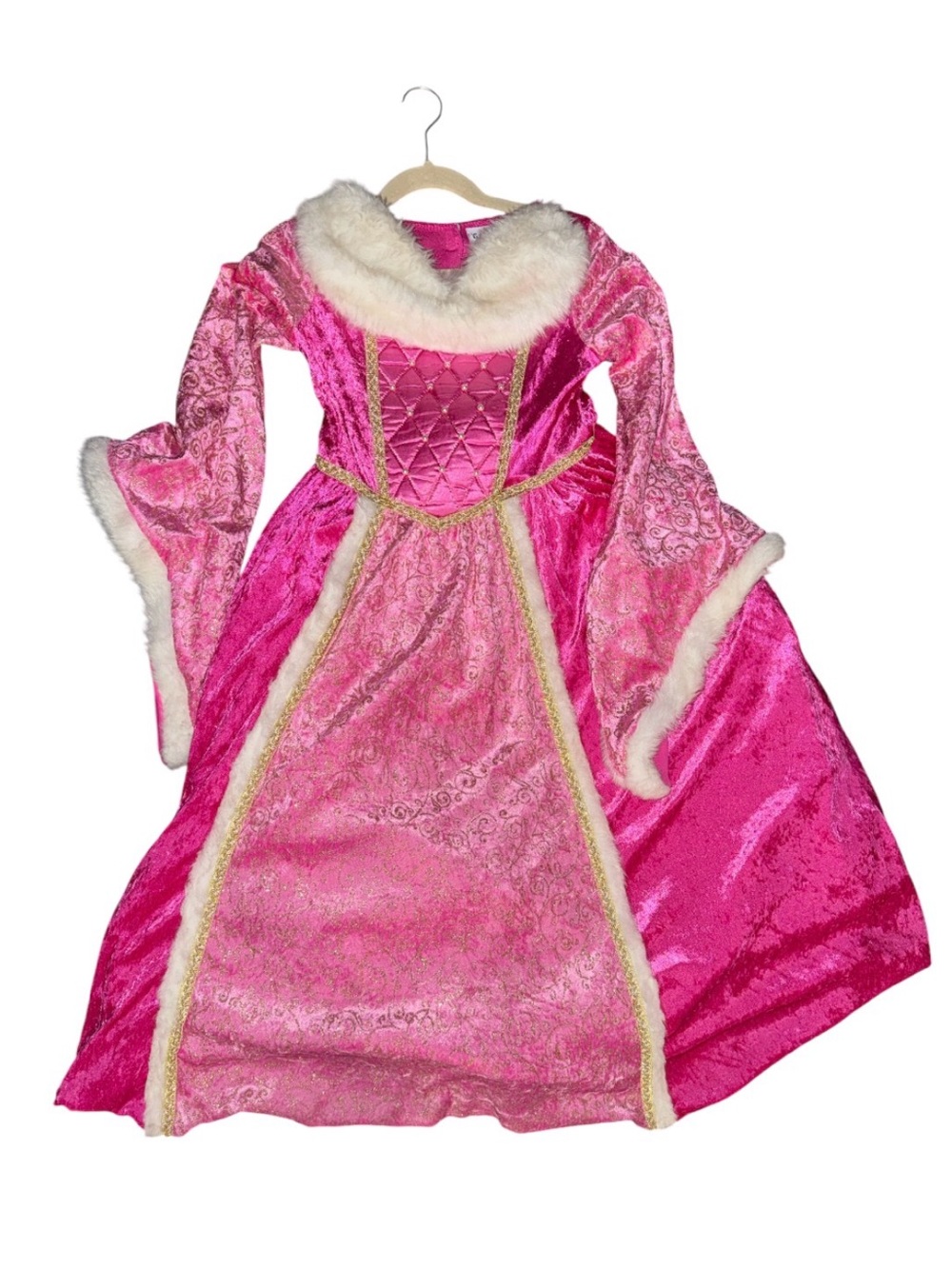 Girls Pink Princess Costume Dress with Faux Fur Trim